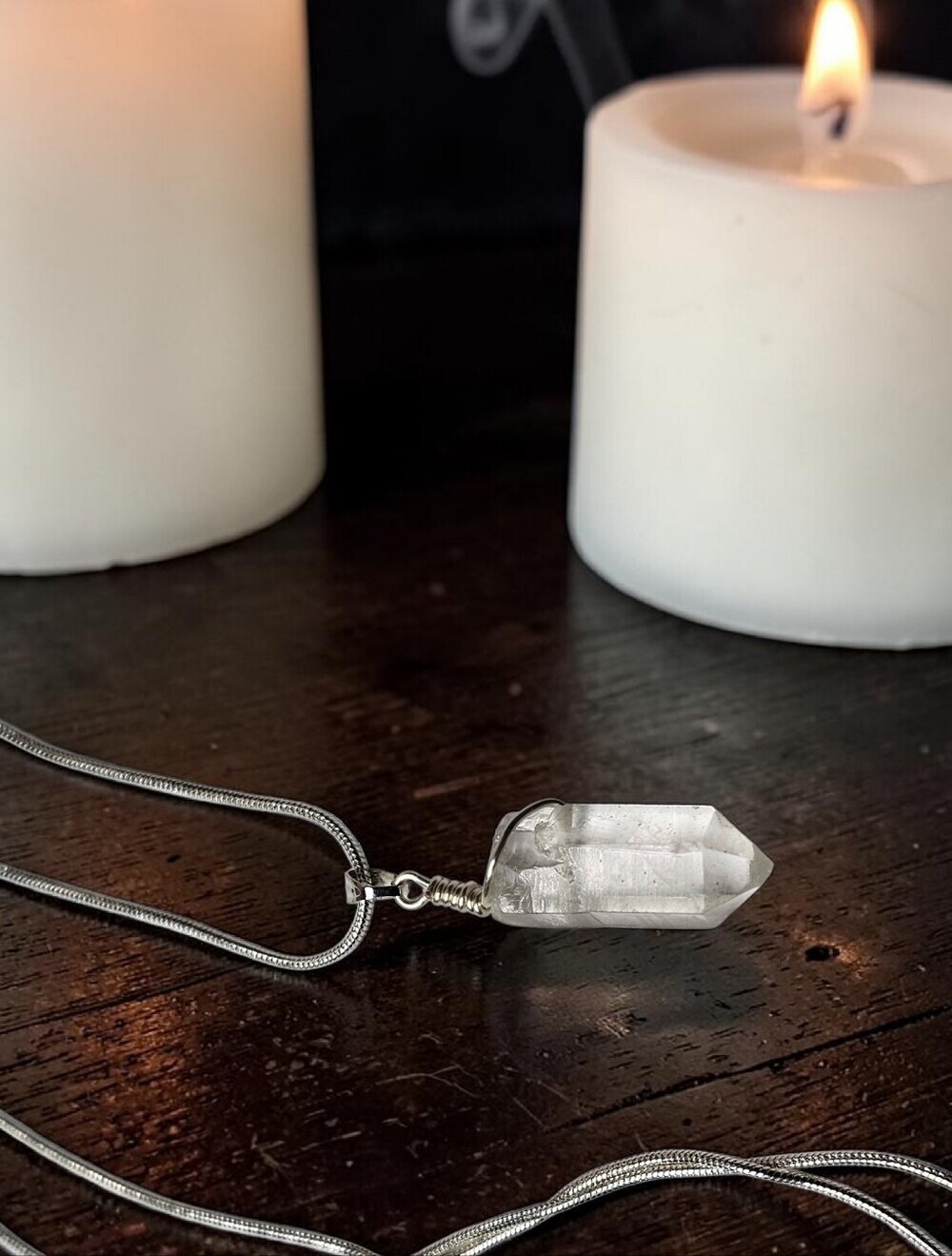 Clear Quartz Point Pendant Necklace - Silver Tone